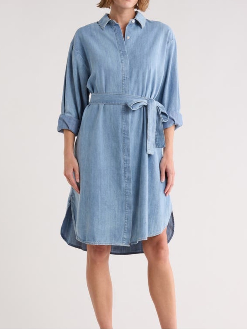 NWT James Perse Light Wash Denim Belted Long Sleeve Shirtdress Size 3 L